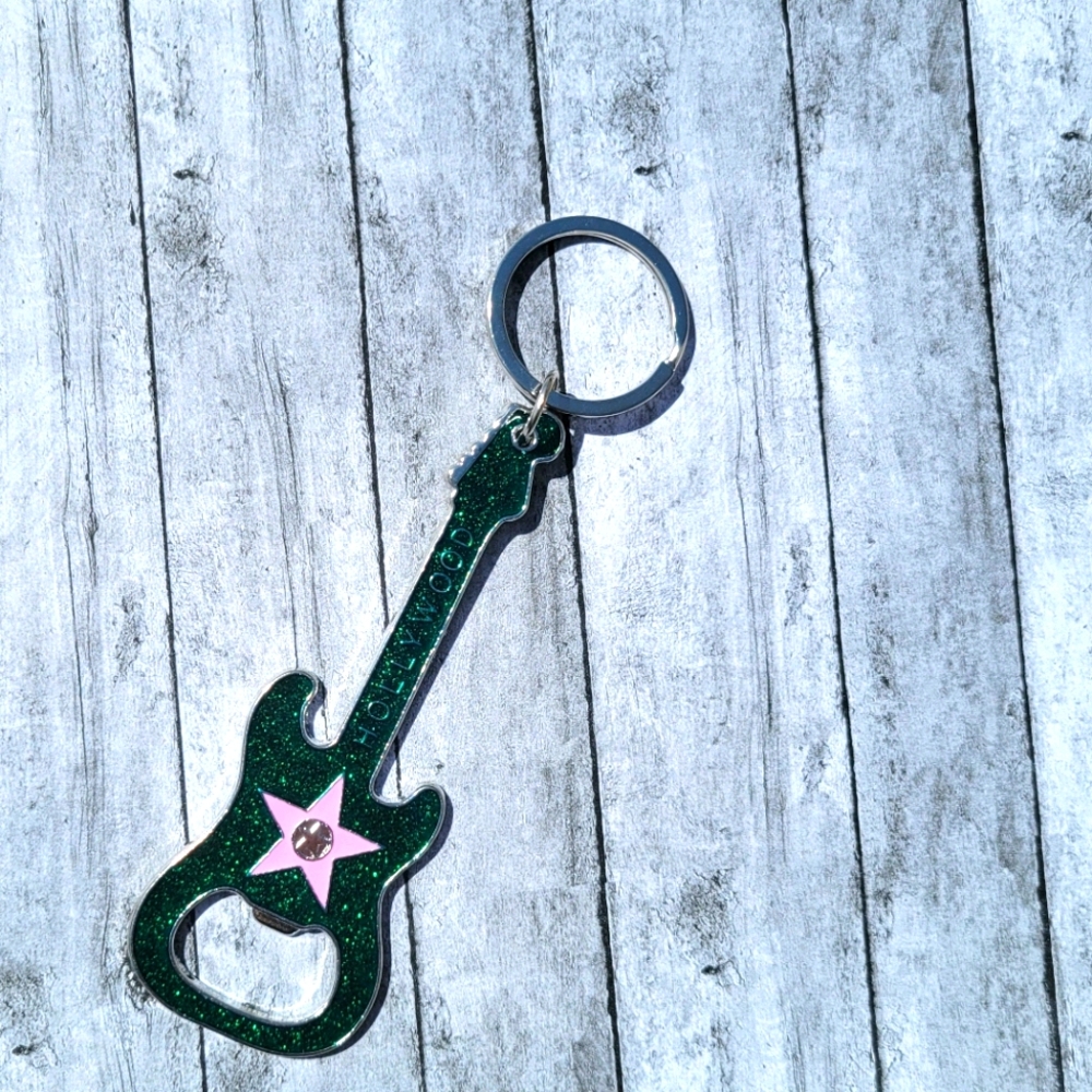 Green Hollywood Guitar Keychain